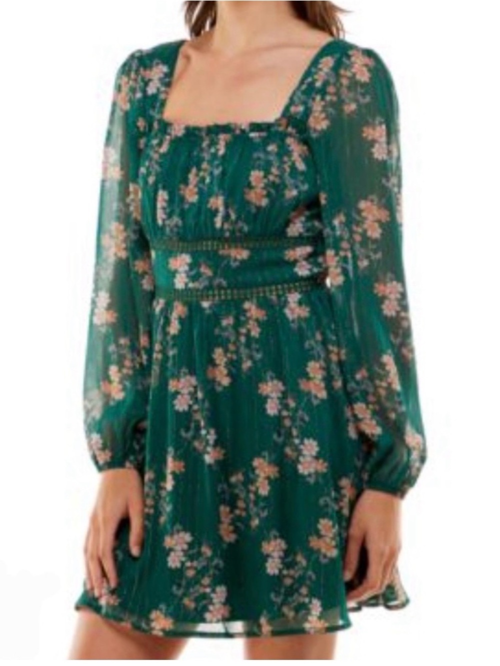 Trixxi Green Floral Square-Neck Mini Dress